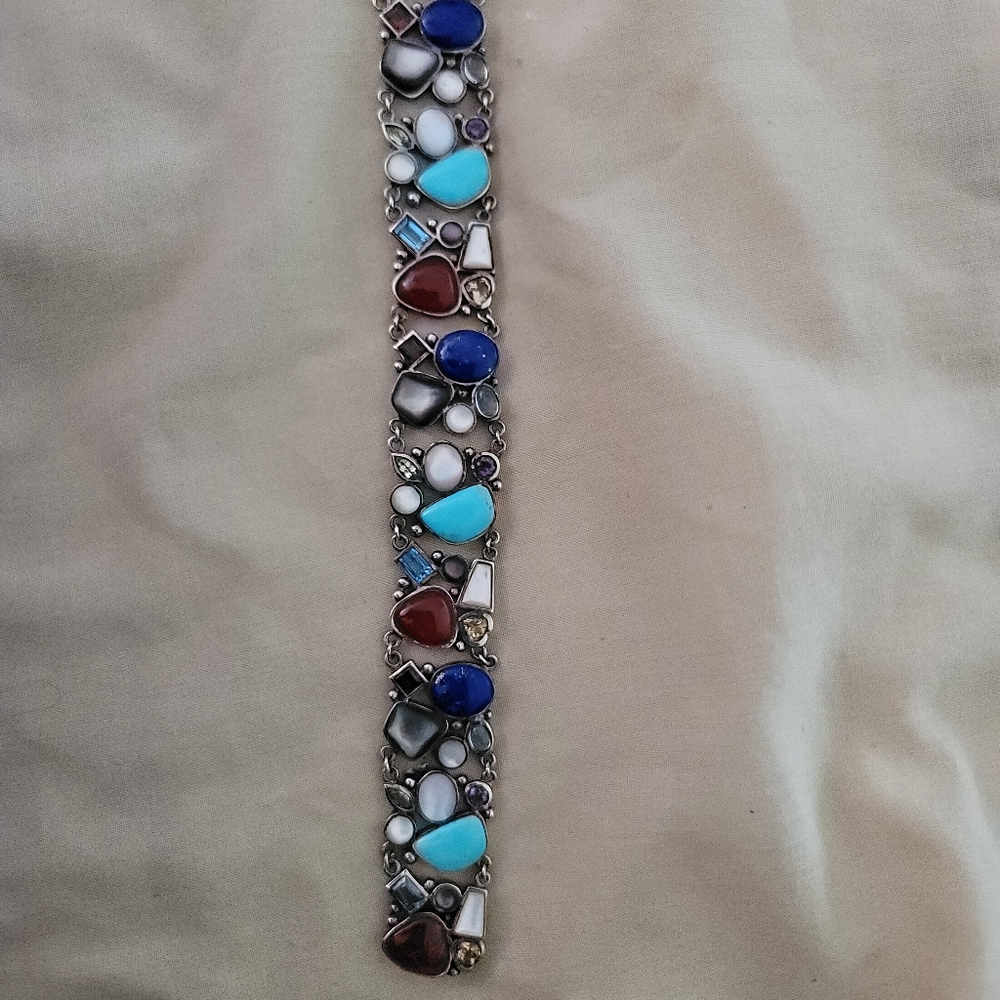 Multi Gem Sterling Silver Braclet - image 1